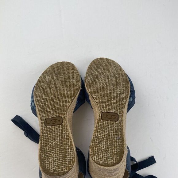 UGG Blue Delmar Woven Wedge Ankle Tie Espadrilles Sandals‎ Womens Size 7.5 Used - Picture 9 of 16